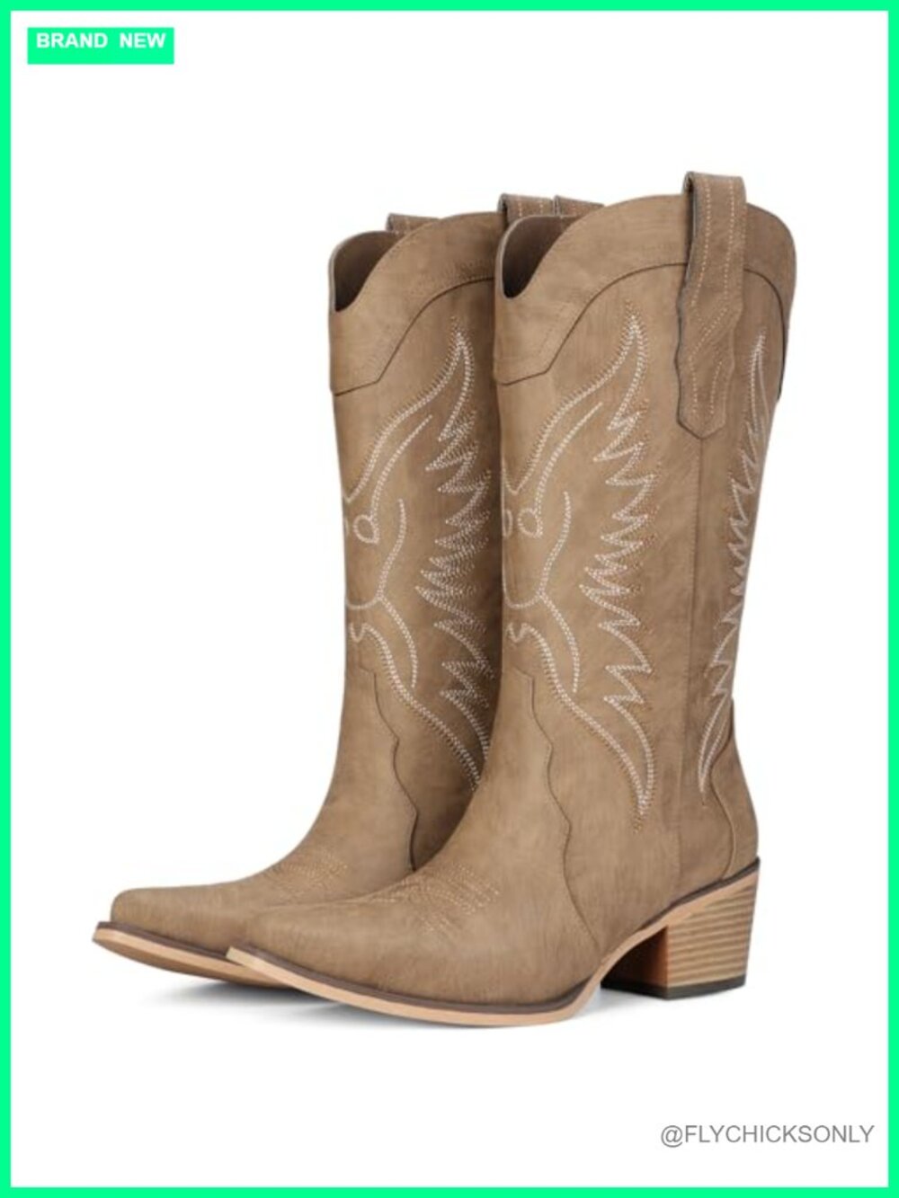 Western Cowboy Boots Faux Leather Snip Toe Chunky Heel Country Concert